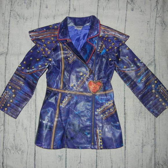 DisneyDescendants Evie 2 long Blue Faux Leather Jacket Sz 4